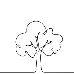 Tree plant doodle outline vector forest environment. Continuous one line tree plant for eco, nature, garden logo design. Ecology green concept, background. Vector illustration