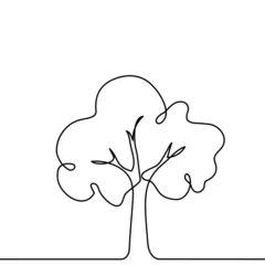 Photo sur Plexiglas Une ligne Tree plant doodle outline vector forest environment. Continuous one line tree plant for eco, nature, garden logo design. Ecology green concept, background. Vector illustration