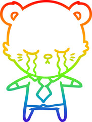 rainbow gradient line drawing crying cartoon polarbear