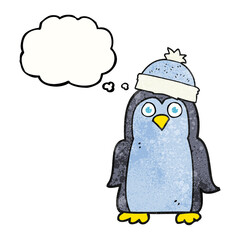 thought bubble textured cartoon penguin