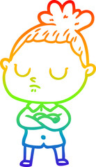 rainbow gradient line drawing cartoon calm woman