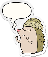 cartoon hedgehog wearing hat and speech bubble sticker