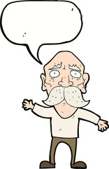 cartoon worried old man with speech bubble
