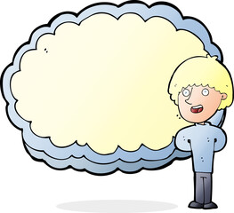 cartoon happy man with cloud text space