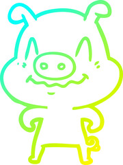 cold gradient line drawing nervous cartoon pig