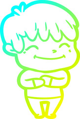 cold gradient line drawing happy cartoon boy