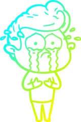 cold gradient line drawing cartoon crying man