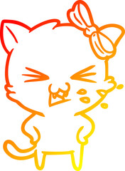 warm gradient line drawing cartoon cat