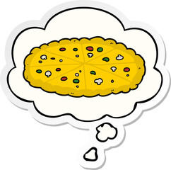 cartoon pizza and thought bubble as a printed sticker
