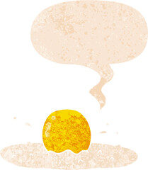 cartoon fried egg and speech bubble in retro textured style