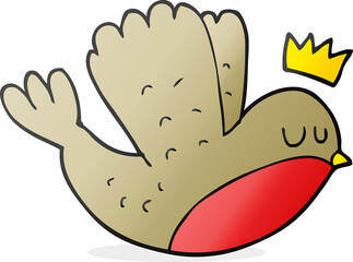 cartoon flying christmas robin with crown