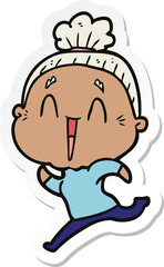 sticker of a cartoon happy old lady