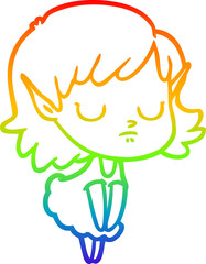 rainbow gradient line drawing cartoon elf girl