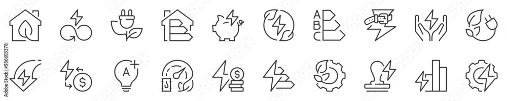 Wall mural line icons about energy efficiency and saving. sustainable development. thin line icon set. symbol c