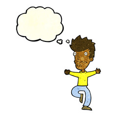 cartoon frightened man with thought bubble