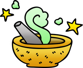 quirky gradient shaded cartoon magic pestle and mortar