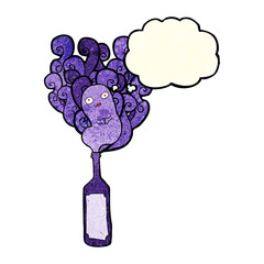 cartoon ghost in bottle with thought bubble