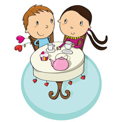 Romantic couple drinking tea together