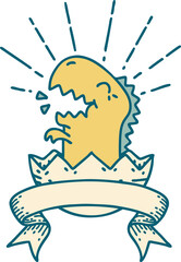 banner with tattoo style hatching dinosaur
