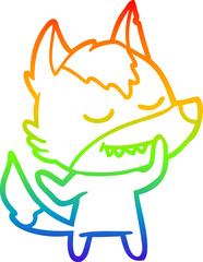 Obraz premium rainbow gradient line drawing friendly cartoon wolf