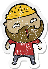 distressed sticker of a cartoon happy bearded man