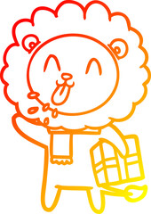 warm gradient line drawing happy cartoon lion