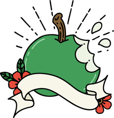 banner with tattoo style bitten apple