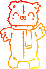 warm gradient line drawing cartoon teddy bear