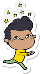 sticker of a cartoon excited man