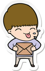 sticker of a happy cartoon boy
