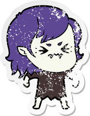 distressed sticker of a annoyed cartoon vampire girl