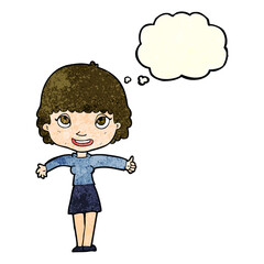 cartoon happy girl with thought bubble