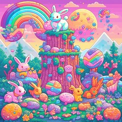Obraz na płótnie Canvas easter bunny and eggs