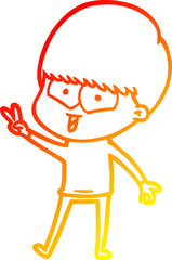 warm gradient line drawing cartoon happy boy