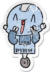 distressed sticker of a cartoon robot