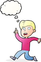 cartoon boy panicking with thought bubble