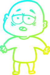 cold gradient line drawing cartoon tired bald man