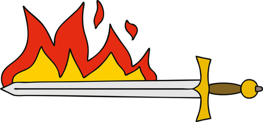 quirky hand drawn cartoon flaming sword © lineartestpilot