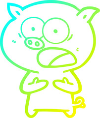 cold gradient line drawing cartoon pig shouting