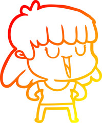 warm gradient line drawing cartoon woman laughing
