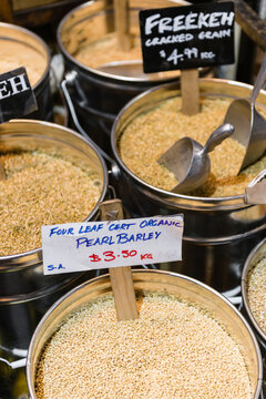 Grain and beans at a food market