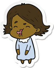 sticker of a cartoon girl pulling face