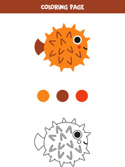 Color cute puffer fish. Worksheet for kids.