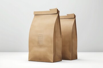 Blank packaging recycled kraft paper bag eco white background isolated generative ai