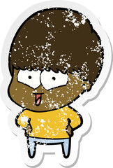 distressed sticker of a cartoon happy boy