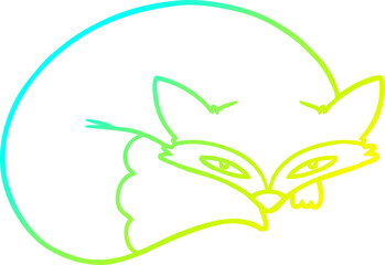 cold gradient line drawing cartoon curled up fox