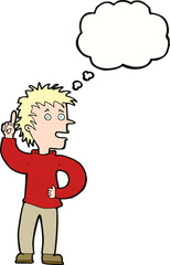 cartoon boy with idea with thought bubble