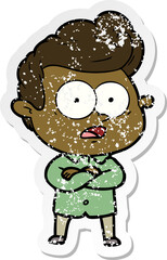 distressed sticker of a cartoon staring man