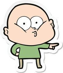 Obraz premium sticker of a cartoon bald man staring