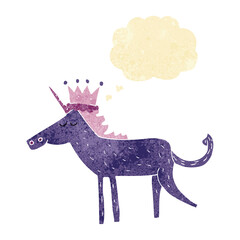 cartoon unicorn with thought bubble